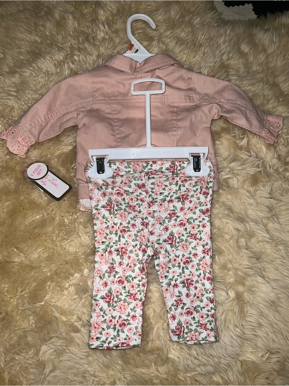 Little Lass Pink Embroidered Jacket 3-Piece Set - Picture 3 of 3